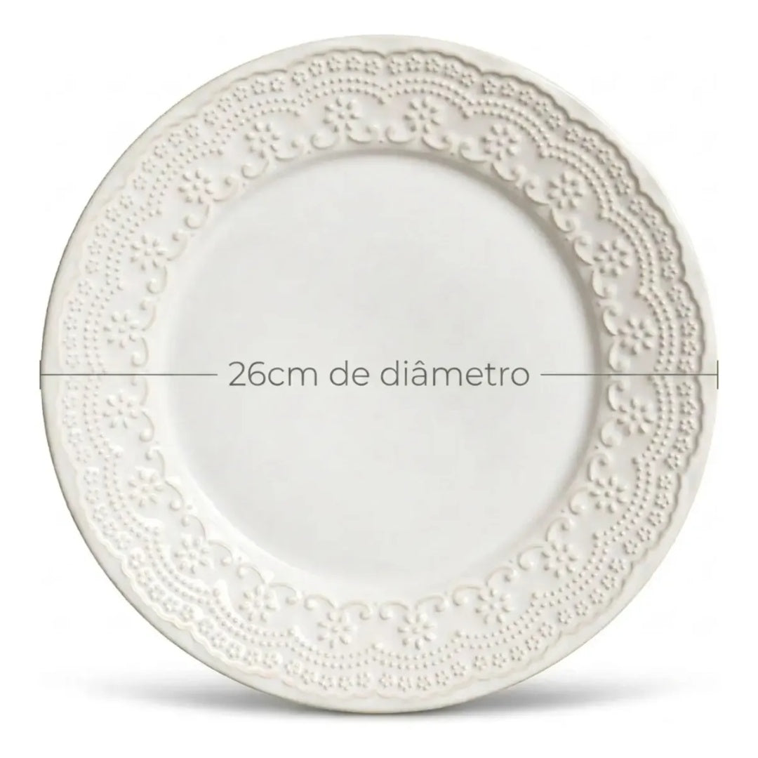Kit 6 Pratos Jantar Raso Madeleine 2ª Melora Home