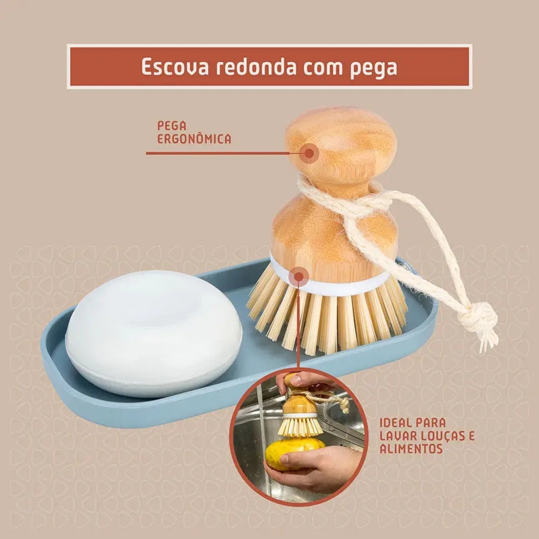 Kit De Limpeza Multiuso 8 em 1 Bambu Melora Home Escovas Rodo Pá