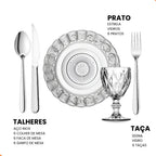 Kit Mesa Posta Melora Home 30 Peças – 6 Pratos Estrela, 6 Taças 340 ml e 18 Talheres em Aço Inox