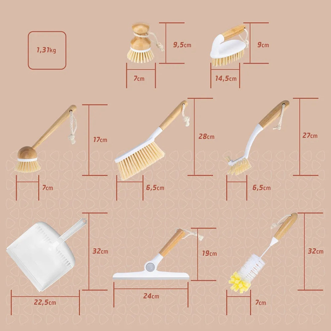 Kit De Limpeza Multiuso 8 em 1 Bambu Melora Home Escovas Rodo Pá