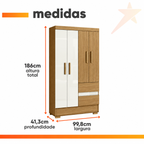 Guarda Roupas Solteiro 4 Portas 2 Gavetas Atacama / Off White Coimbra Aramóveis