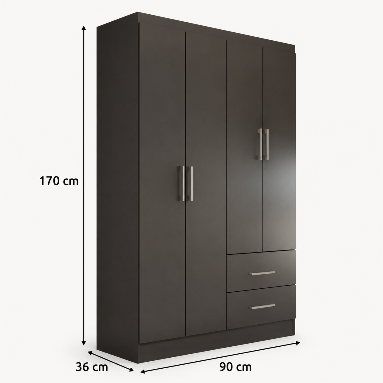 Guarda roupa Solteiro Paraná 4 Portas 2 Gavetas Preto