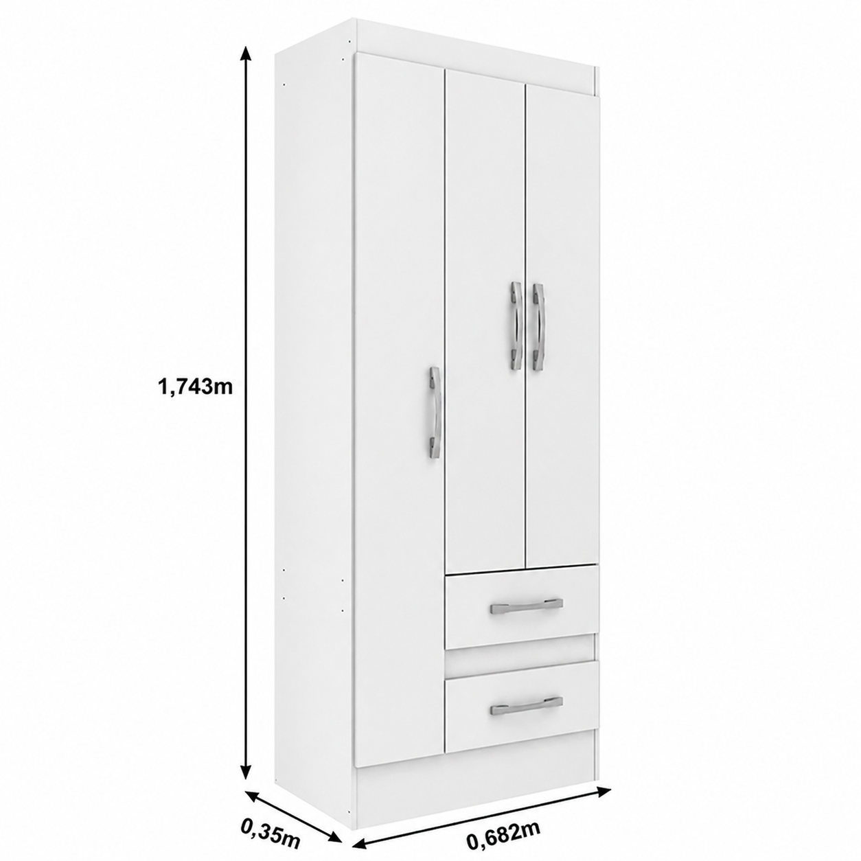 Guarda-Roupa Solteiro Nobre 3 Portas e 2 Gavetas – Branco