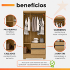 Guarda Roupas Solteiro 3 Portas 2 Gavetas Coimbra Cor Atacama Grafite