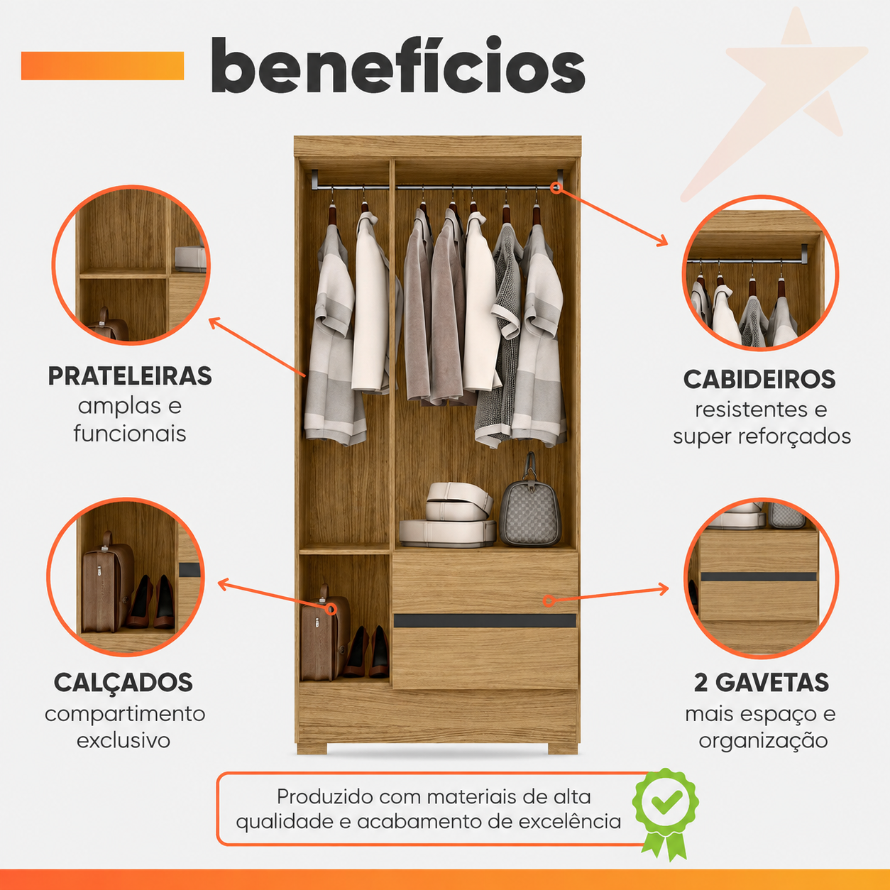 Guarda Roupas Solteiro 3 Portas 2 Gavetas Coimbra Cor Atacama Grafite