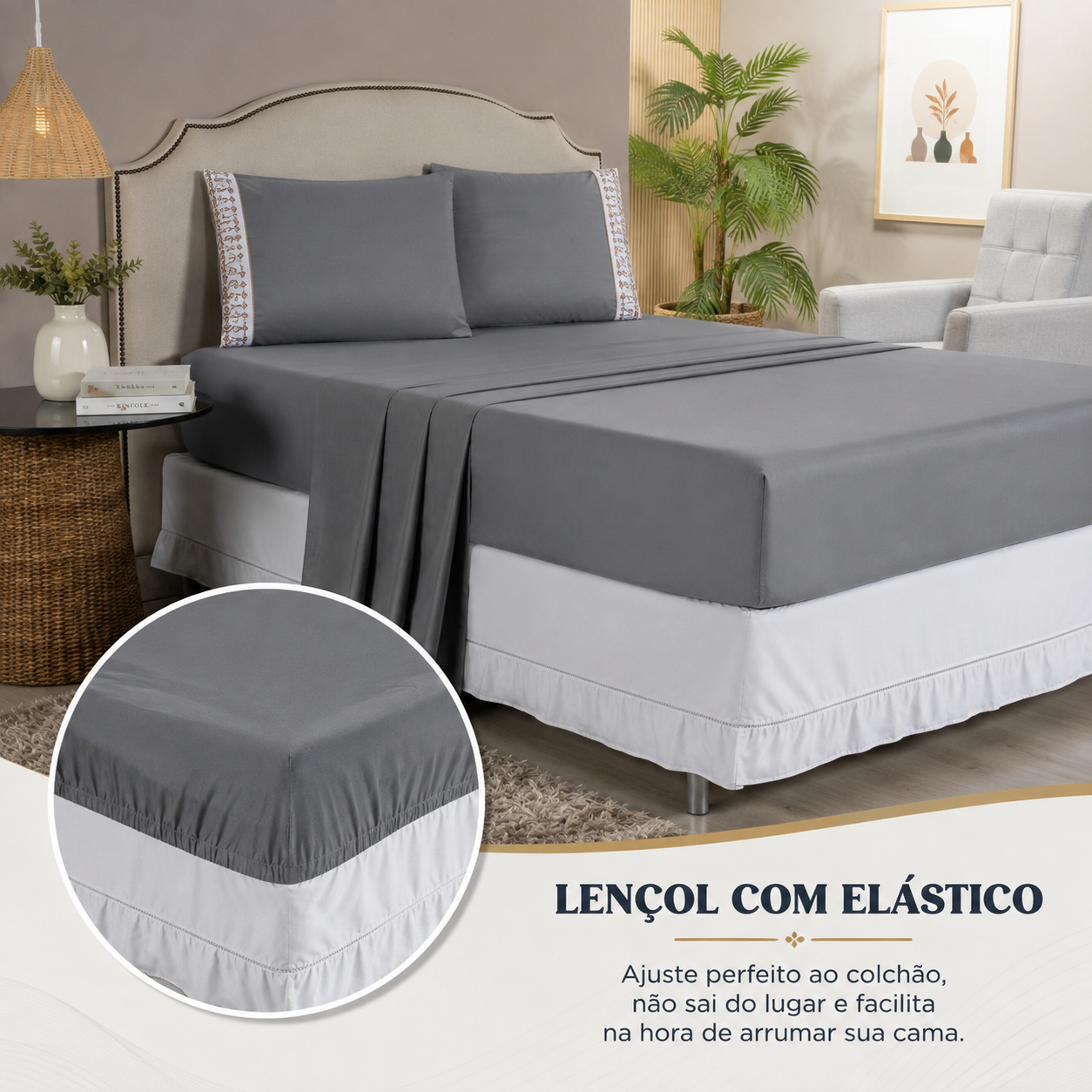 Jogo De Lençol Casal 4 Peças Micro Percal 400 Fios Estampado Cor Levi