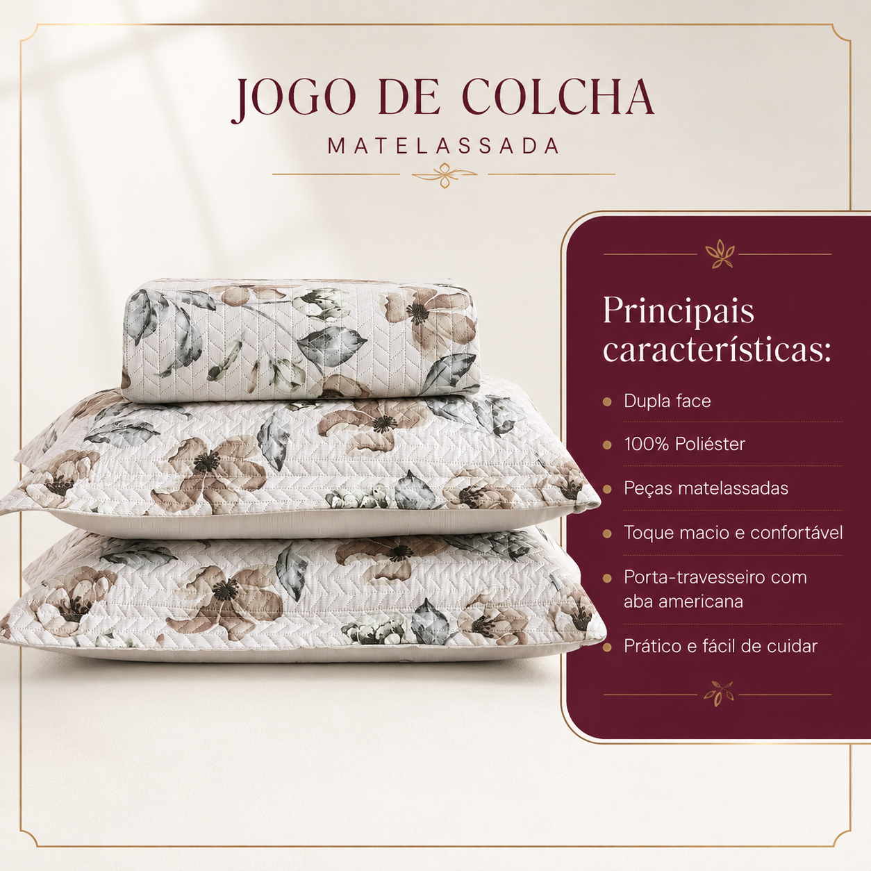 Kit Cobre-Leito Casal Dupla Face Bem Casa – 3 Peças