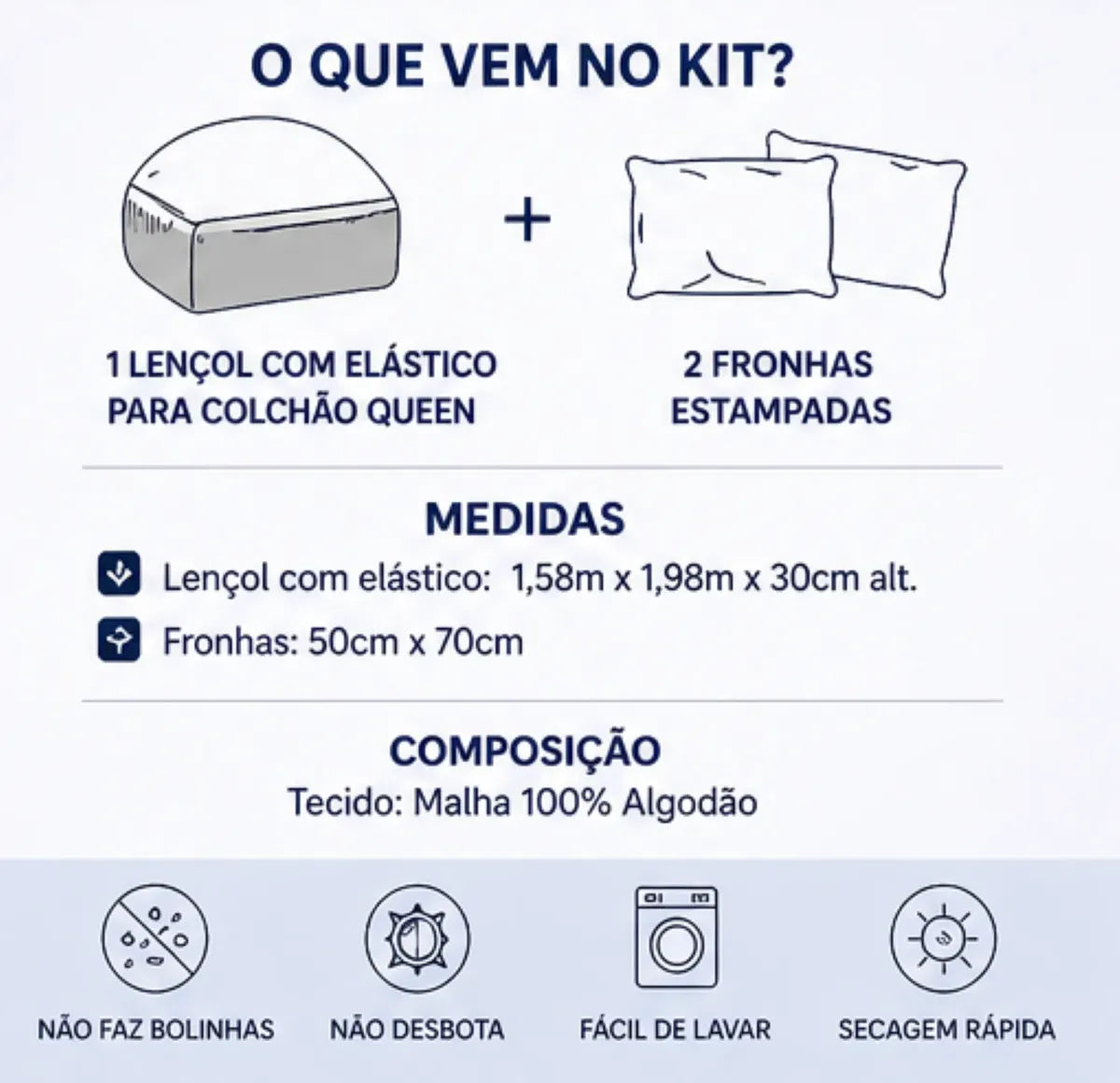 Jogo De Lençol Casal Queen 3 Peças Estampado Malha 100% Algodão