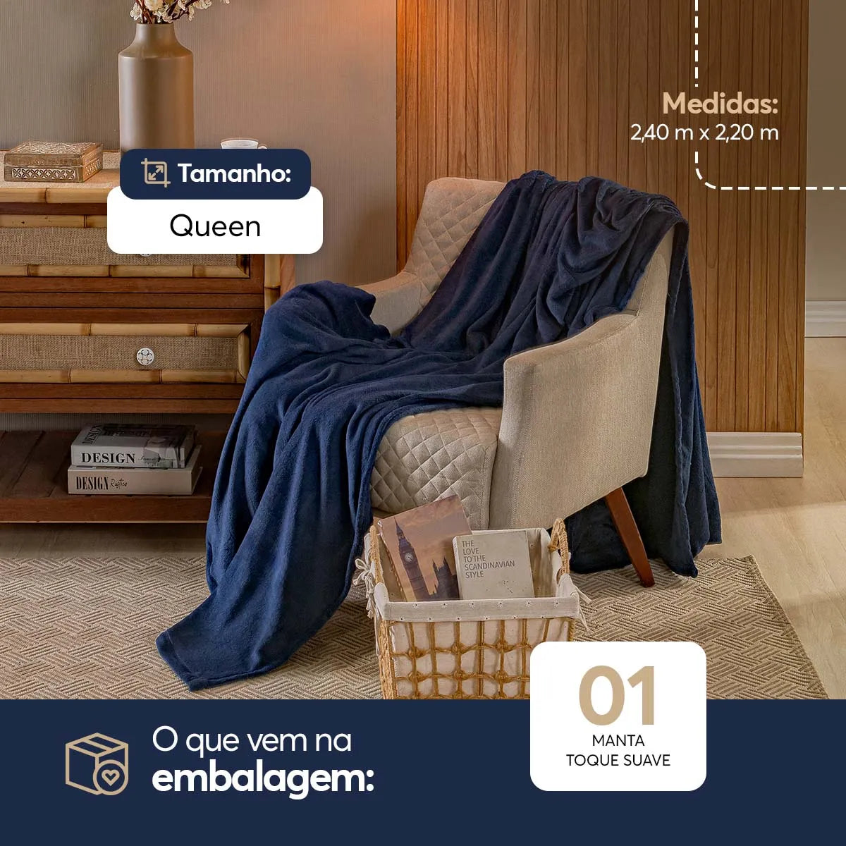 Manta Coberta Flannel Queen 2,40m X 2,20m Com 200 G/m2