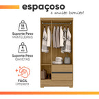 Guarda Roupas Solteiro 3 Portas 2 Gavetas Coimbra Cor Atacama Grafite