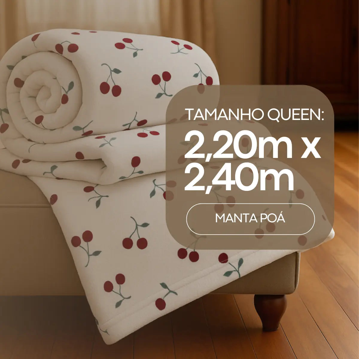 Cobertor Queen Veludo Manta Cerejas Microfibra Toque Macio
