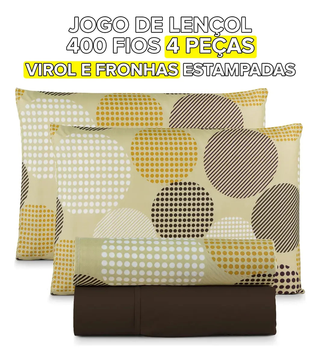 Jogo De Lençol Queen 400 Fios 4 Peças Toque Macio Conforto