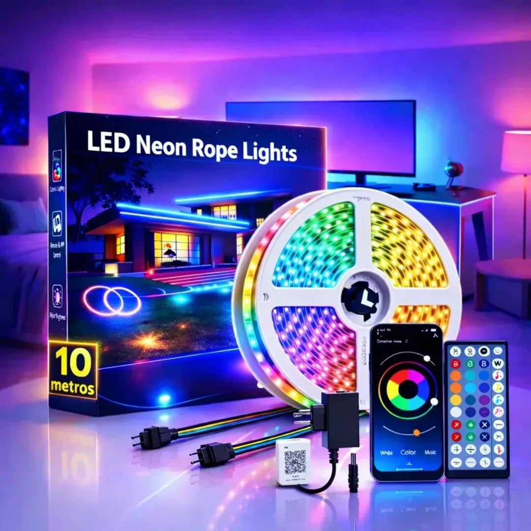 Fita LED RGB 10m com App, Controle e Fonte para Quarto Gamer