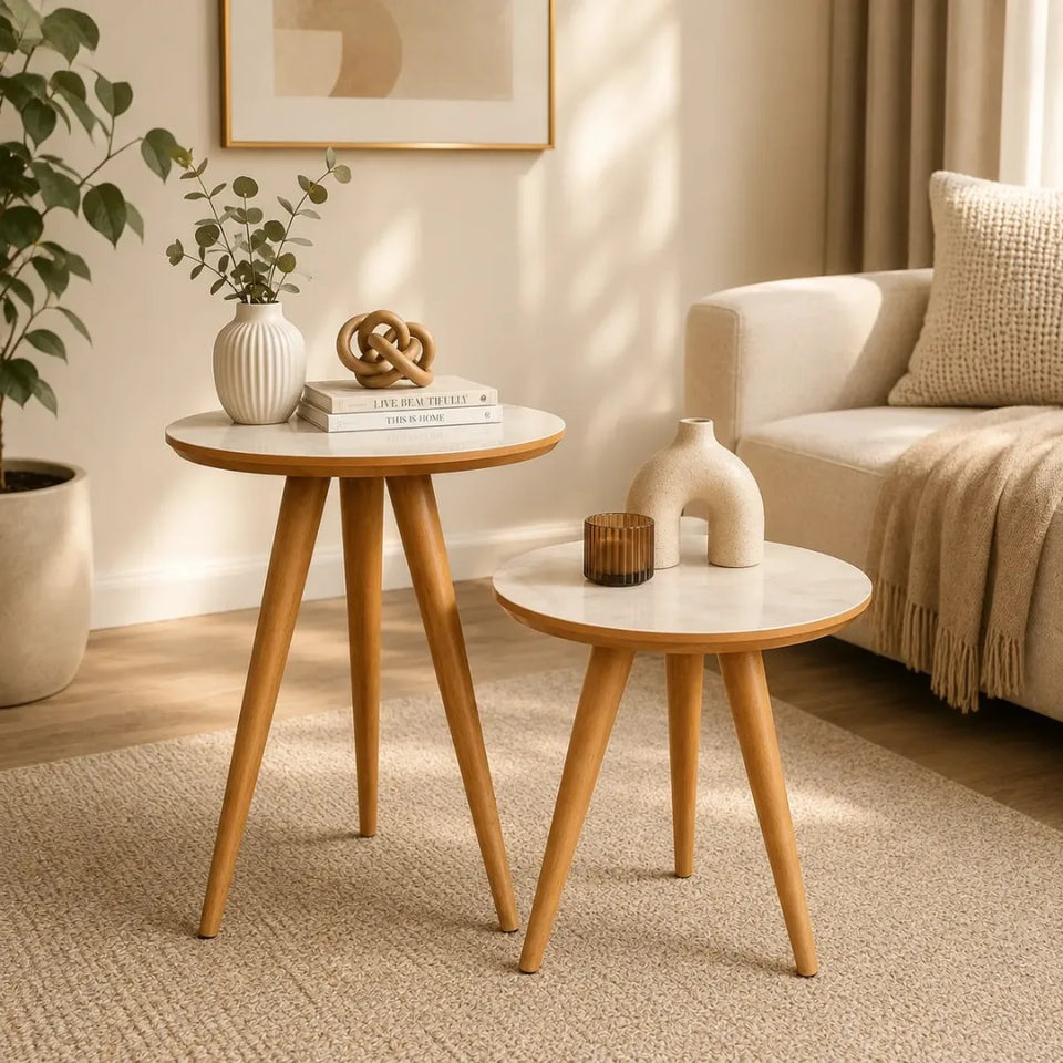 Conjunto Mesa De Centro Apoio Lateral Duas Mesinhas Canto