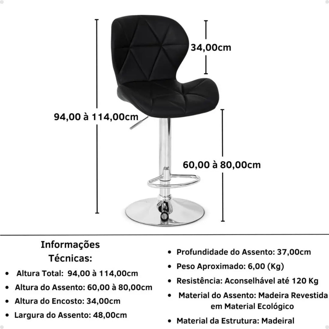 Banqueta Confort Material Ecológico Regulagem De Altura Cor Preto