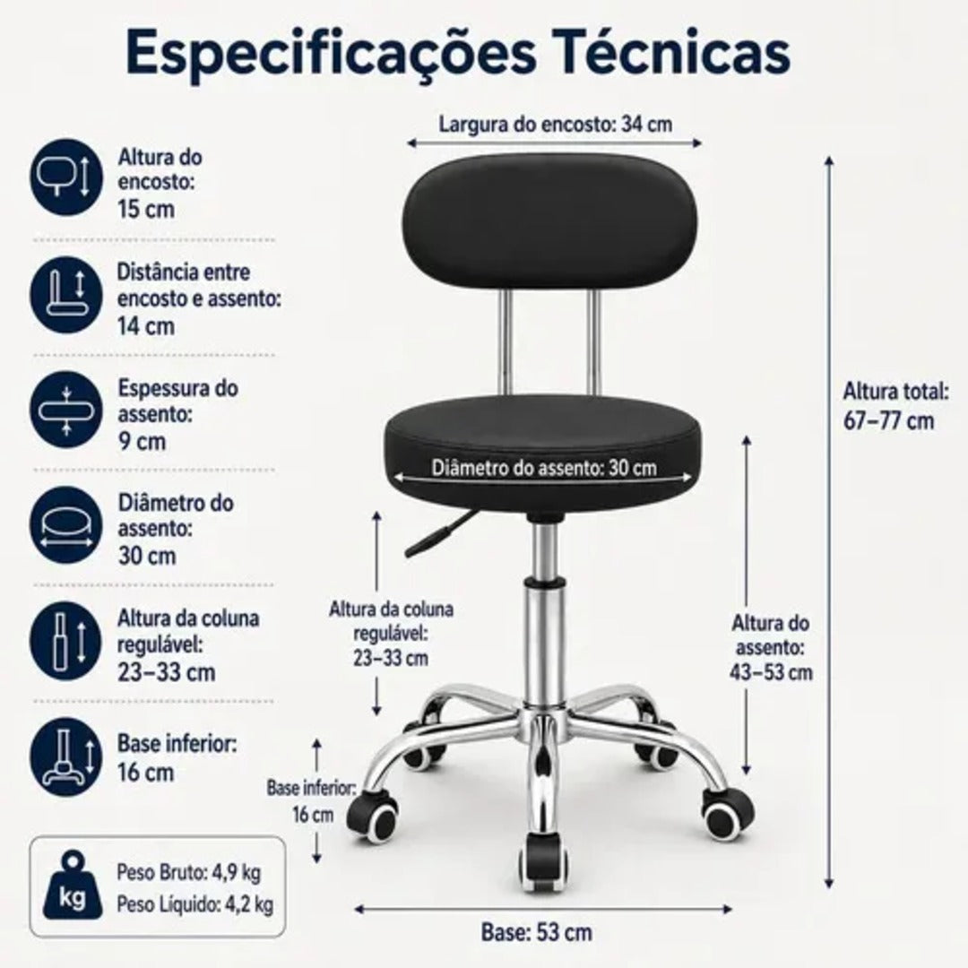Cadeira Mocho Profissional Para Estética Salão Manicure Spa.