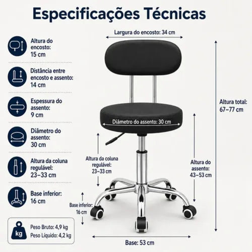 Cadeira Mocho Profissional Para Estética Salão Manicure Spa.