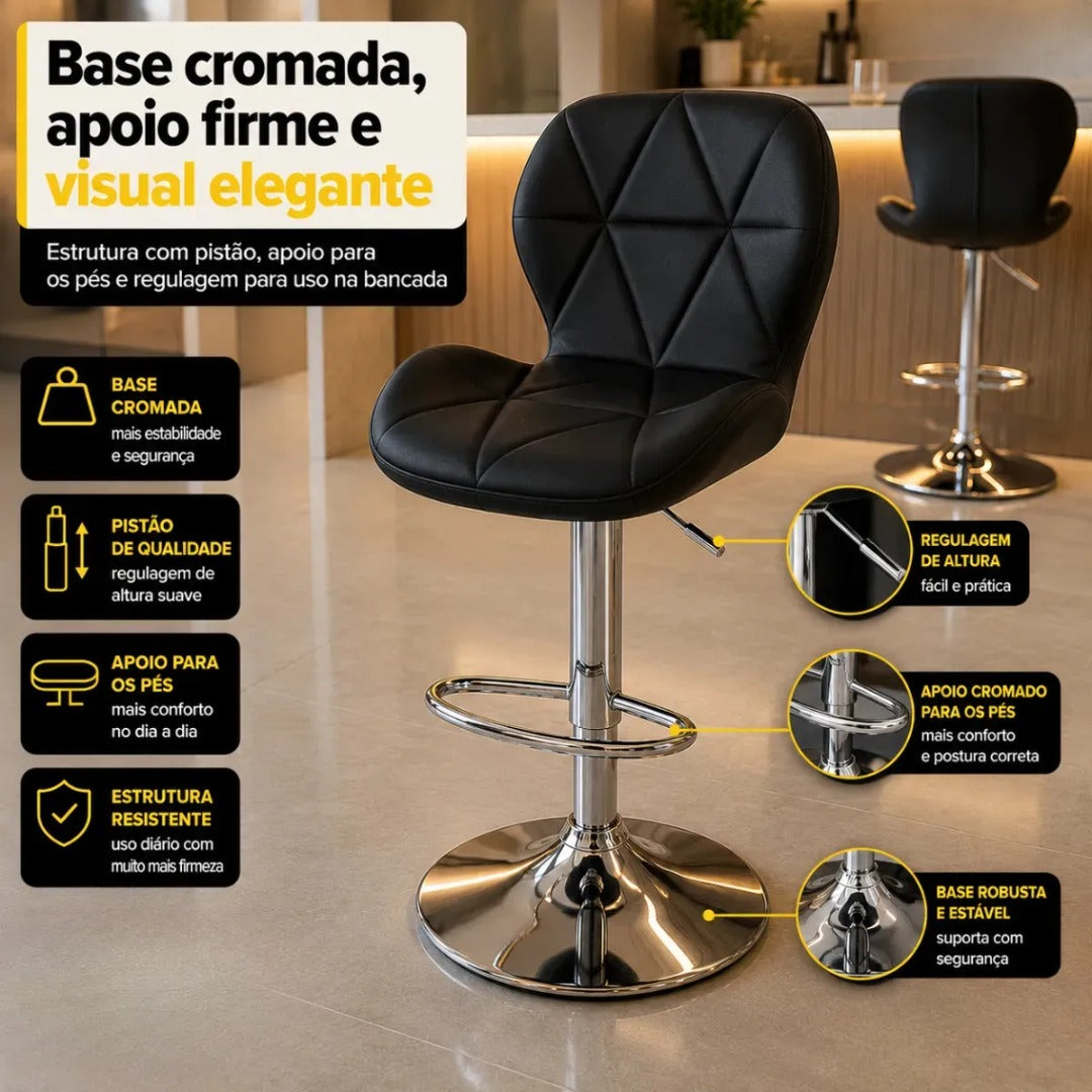 Banqueta Confort Material Ecológico Regulagem De Altura Cor Preto