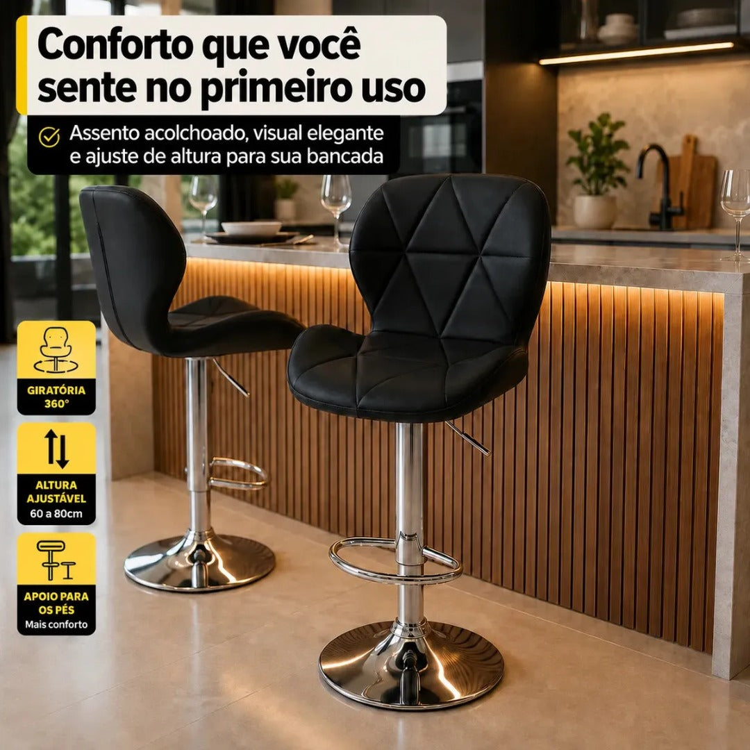 Banqueta Confort Material Ecológico Regulagem De Altura Cor Preto