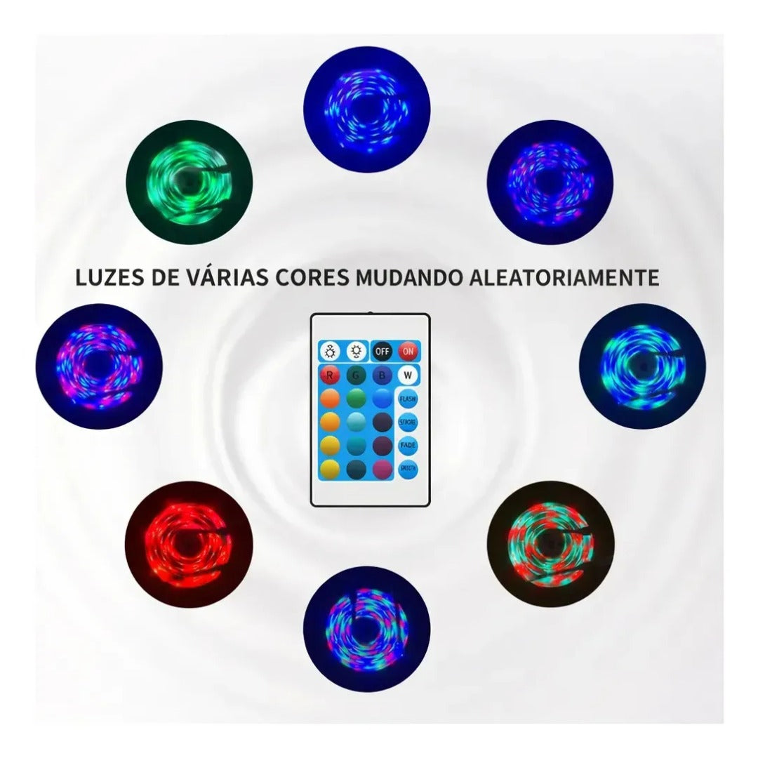 Fita LED RGB 10m com App, Controle e Fonte para Quarto Gamer