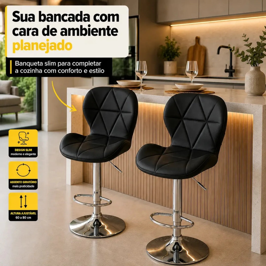 Banqueta Confort Material Ecológico Regulagem De Altura Cor Preto