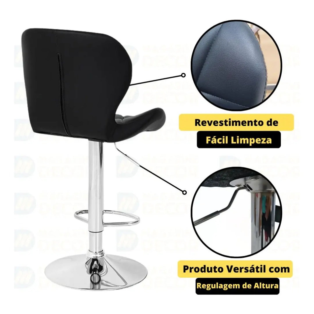 Banqueta Confort Material Ecológico Regulagem De Altura Cor Preto