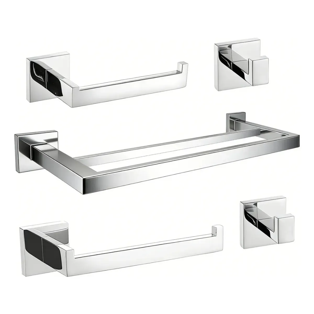 Kit 5 Acessórios Banheiro Inox 304 Toalheiro Duplo Genérica Kit5 60cm cor prateado