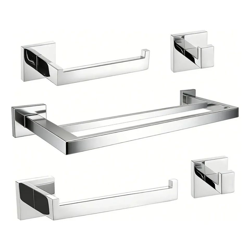 Kit 5 Acessórios Banheiro Inox 304 Toalheiro Duplo Genérica Kit5 60cm cor prateado