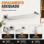 Kit 5 Acessórios Banheiro Inox 304 Toalheiro Duplo Genérica Kit5 60cm cor prateado
