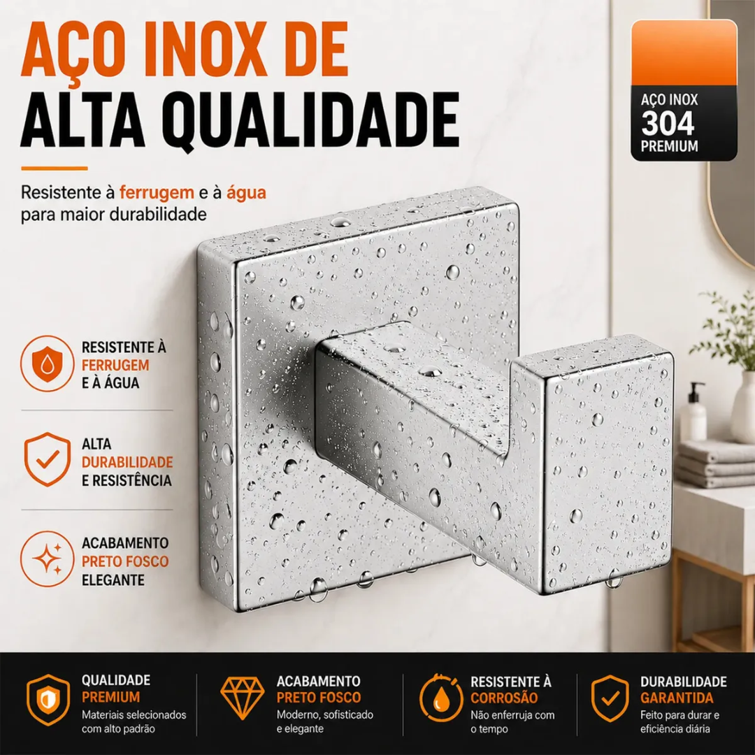 Kit 5 Acessórios Banheiro Inox 304 Toalheiro Duplo Genérica Kit5 60cm cor prateado