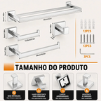 Kit 5 Acessórios Banheiro Inox 304 Toalheiro Duplo Genérica Kit5 60cm cor prateado