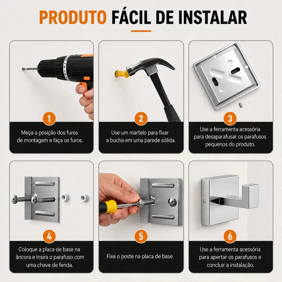 Kit 5 Acessórios Banheiro Inox 304 Toalheiro Duplo Genérica Kit5 60cm cor prateado
