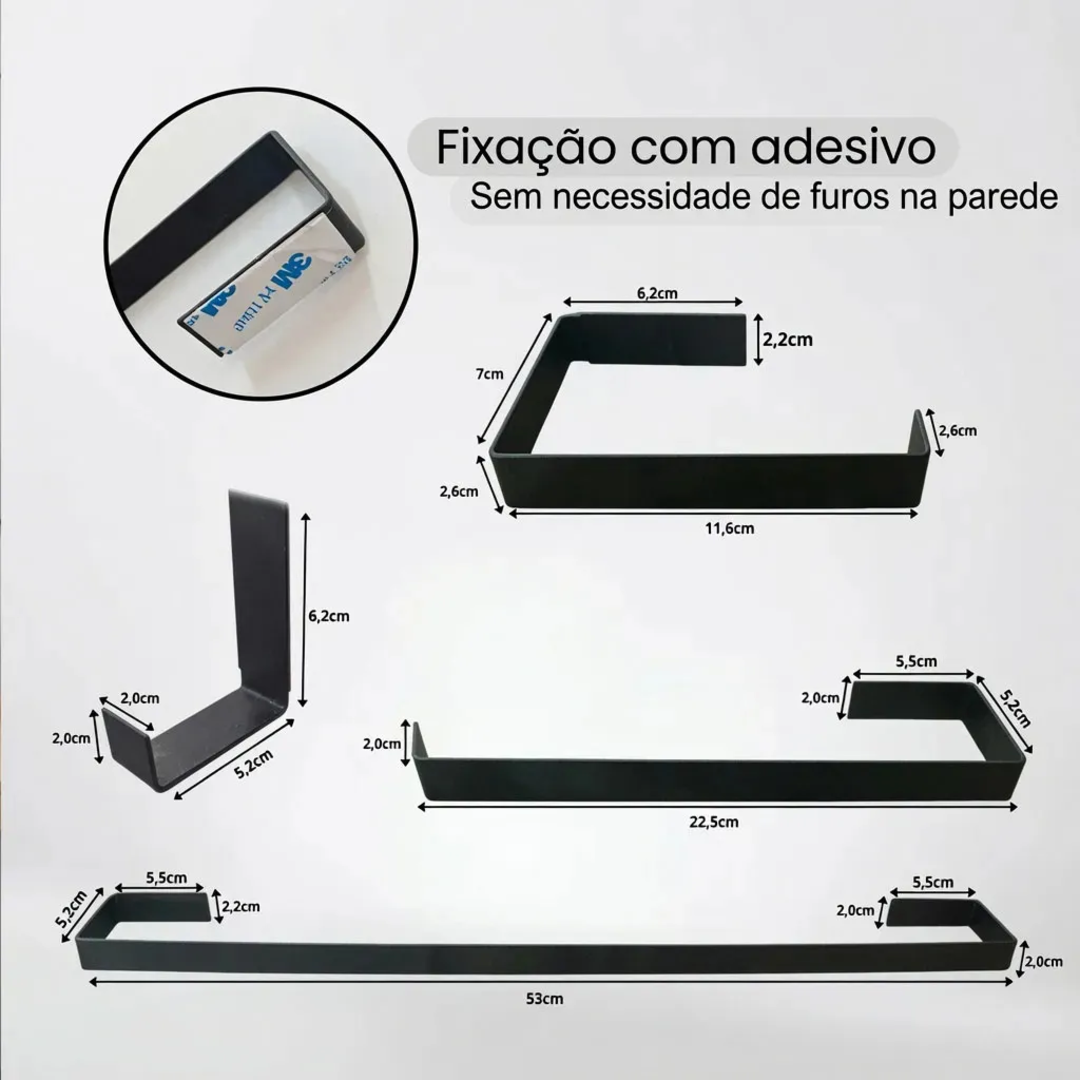 Kit Acessórios Banheiro Aço Inox 4 Peças Toalheiro Papeleira Porta Toalha Parede Preto Fosco Fixação Adesivo Antiferrugem Organizador Lavabo Resistente Durável Suporte Metal Decoração Minimalista Inox
