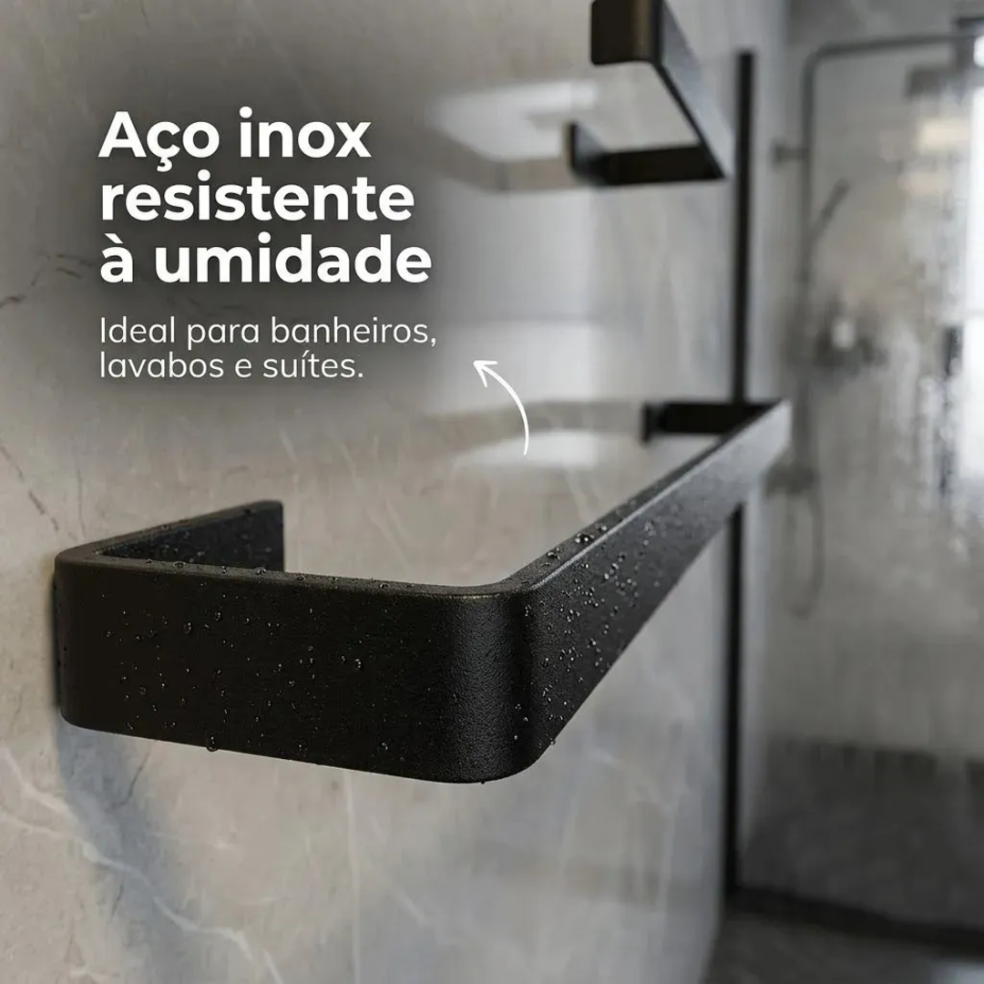 Kit Acessórios Banheiro Aço Inox 4 Peças Toalheiro Papeleira Porta Toalha Parede Preto Fosco Fixação Adesivo Antiferrugem Organizador Lavabo Resistente Durável Suporte Metal Decoração Minimalista Inox